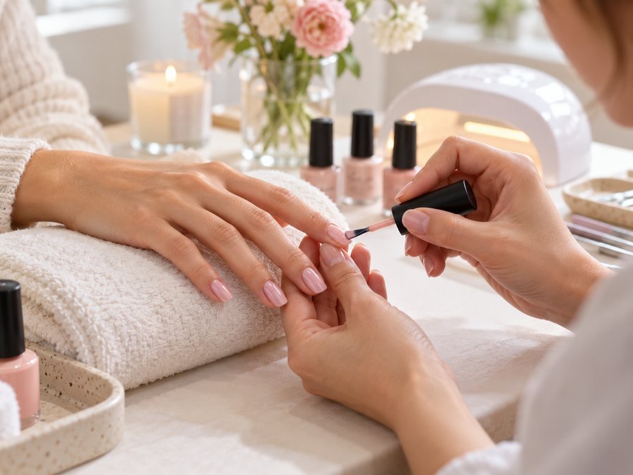 Gel manicure being applied